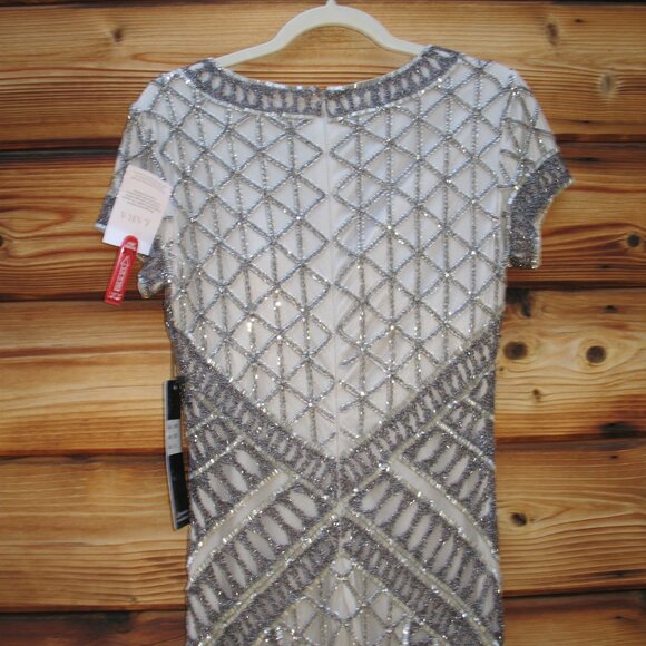 LARA  Beaded V  Neck Neckline Dress Gown Cap Sleeves - Picture 10 of 13